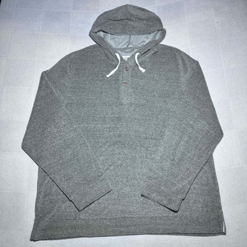 Marine Layer La Jolla Beach Hoodie Men 2XL Henley Terrycloth Pocket Heather Grey
